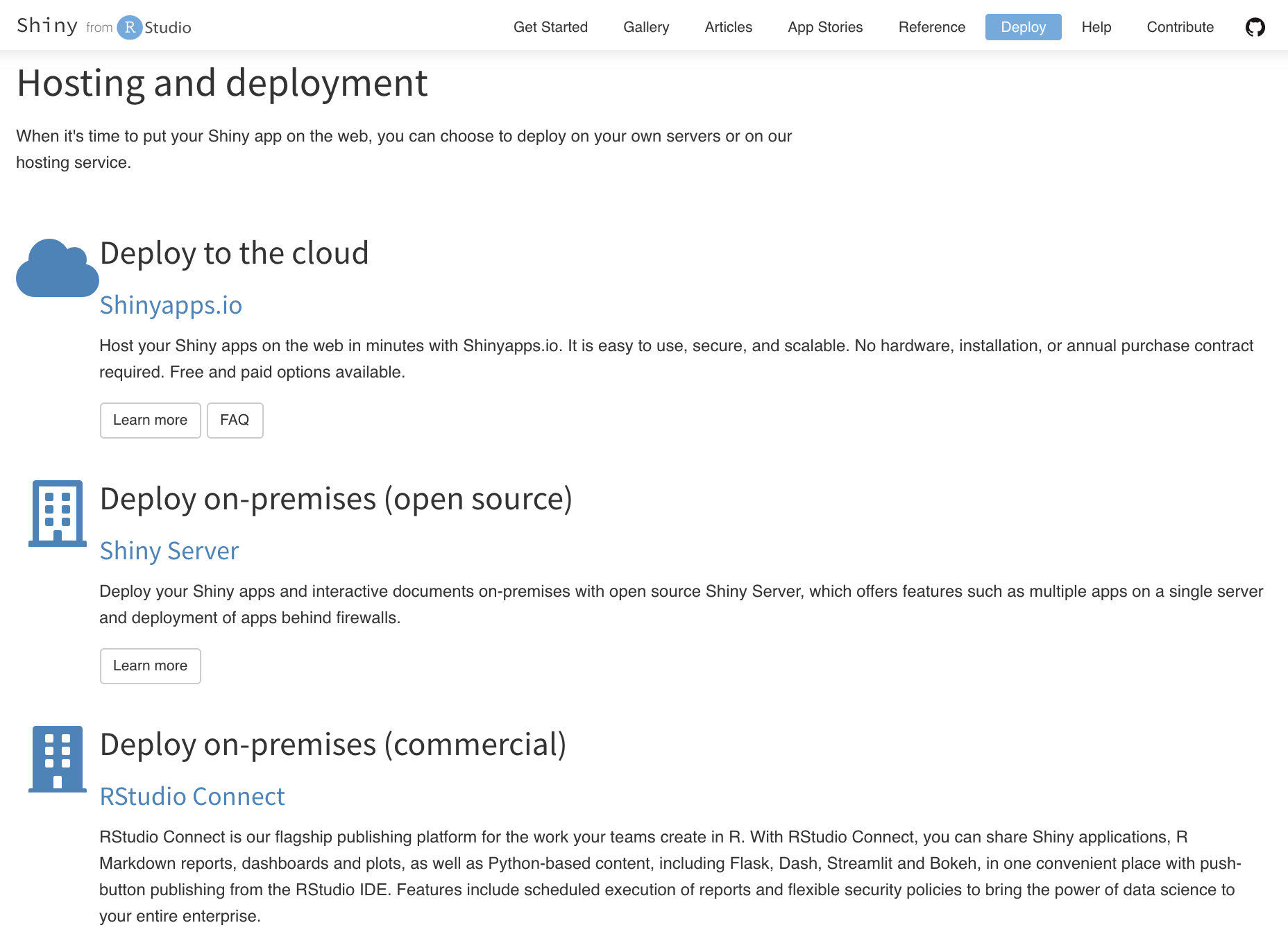 Official deployment options for Shiny by RStudio