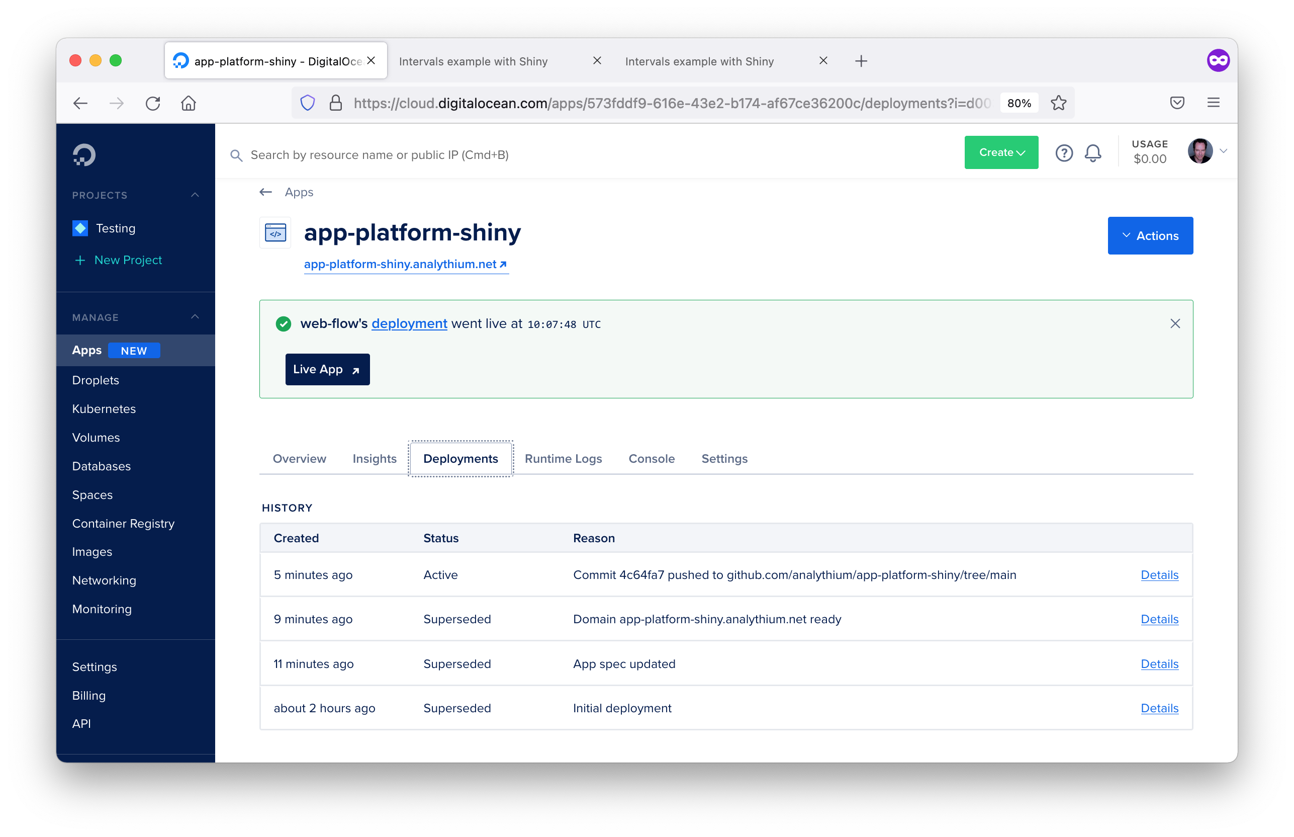 Auto deploy Shiny app changes to the DigitalOcean App Platform